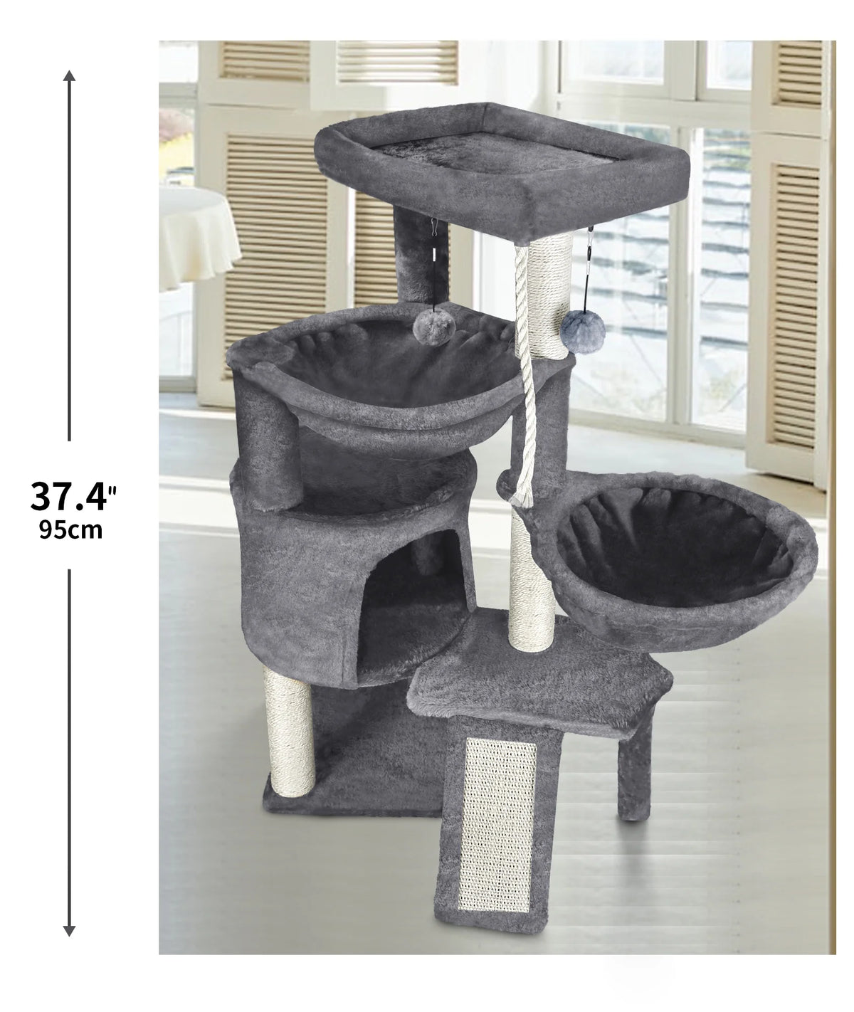 Grey Cat Tree with Scratching Posts and Hammocks E3617