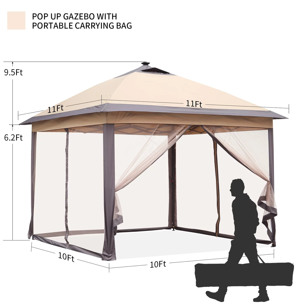 11 x 11 ft Pop up Gazebo Canopy with Mosquito Netting & Carrying Bag, Navy Blue A89841