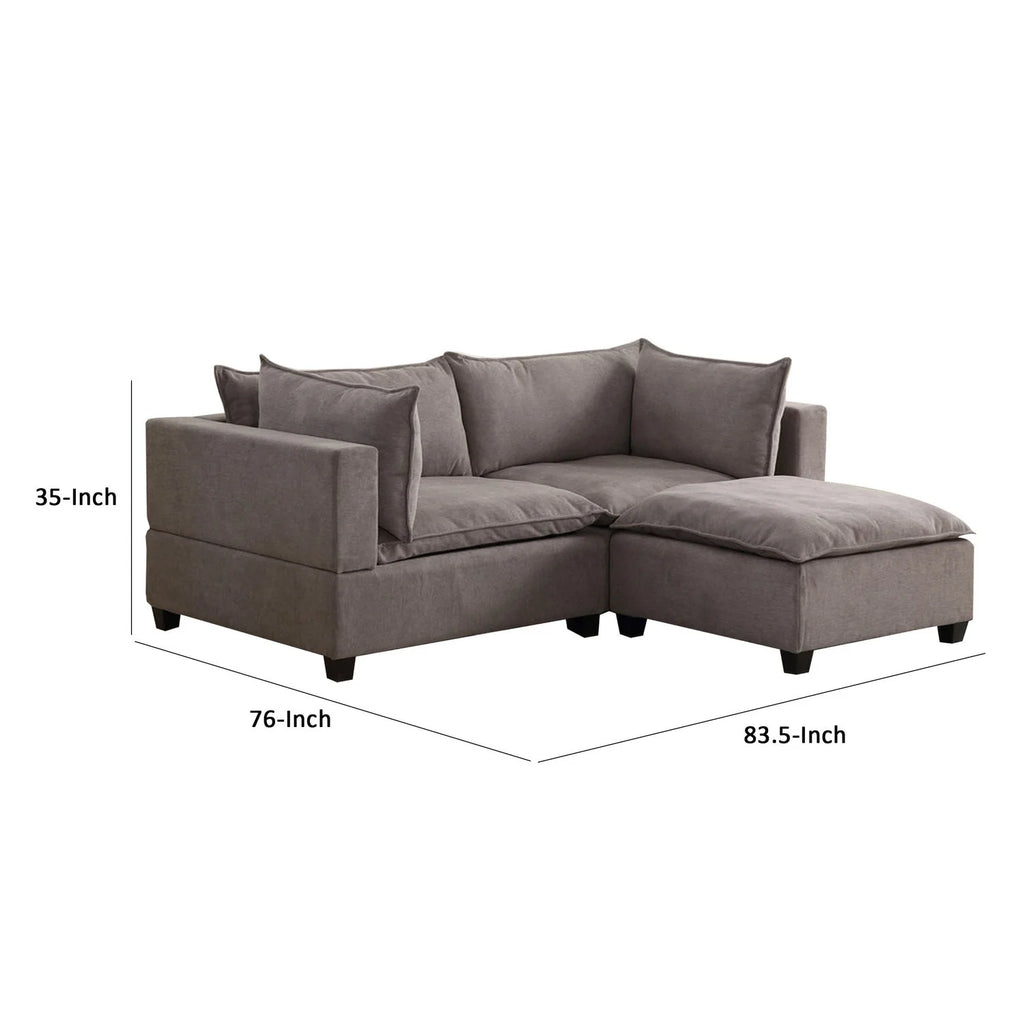 84 Inch Gray Fabric Sectional Arm Loveseat And Ottoman Set L402159
