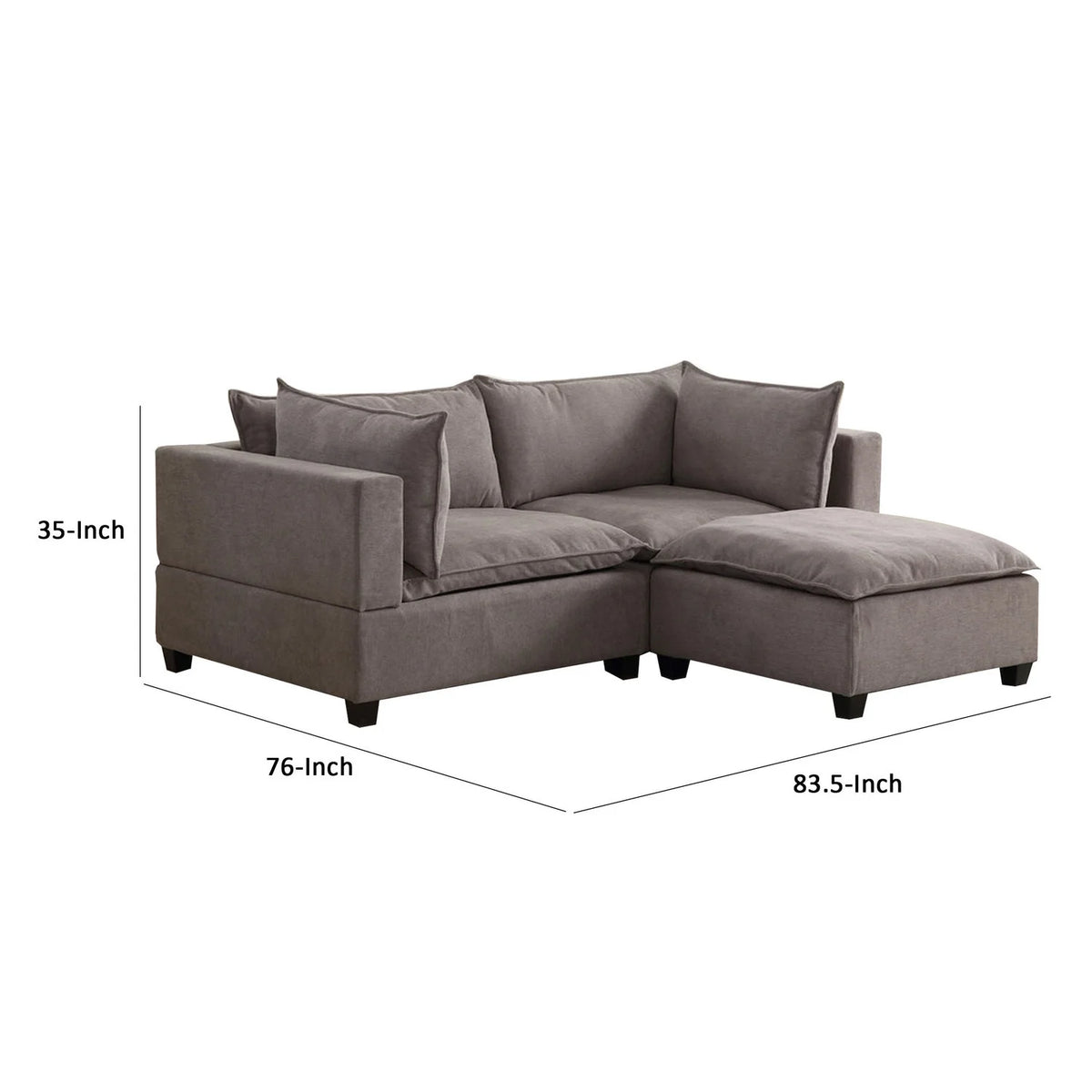 84 Inch Gray Fabric Sectional Arm Loveseat And Ottoman Set L402159