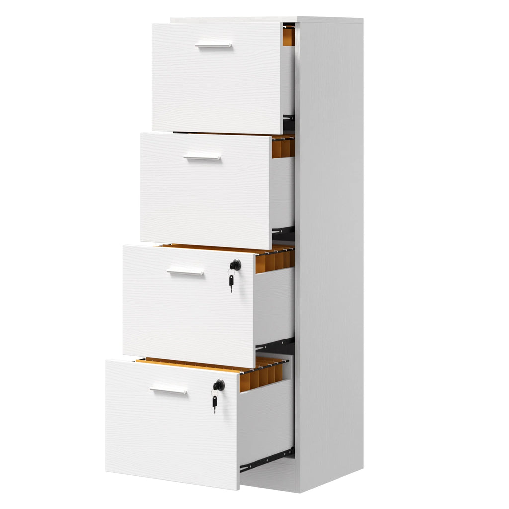 4 Drawer White Wood File Cabinet with Lock J9499