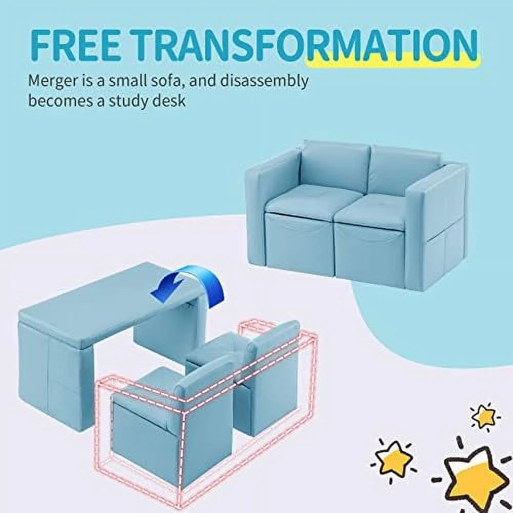 Kids 2-in-1 Double Set Sofa Convert to Table & 2 Chairs Leather Surface D67900