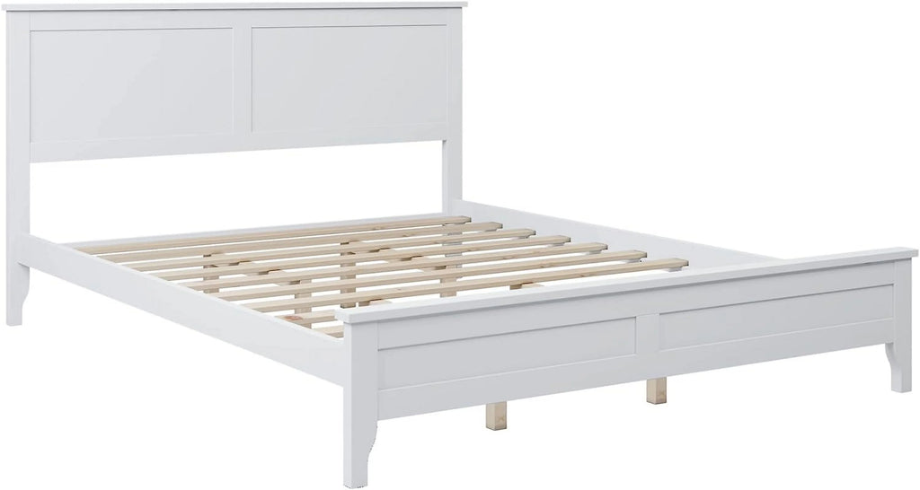 White Queen Size Platform Bed with Headboard D54255