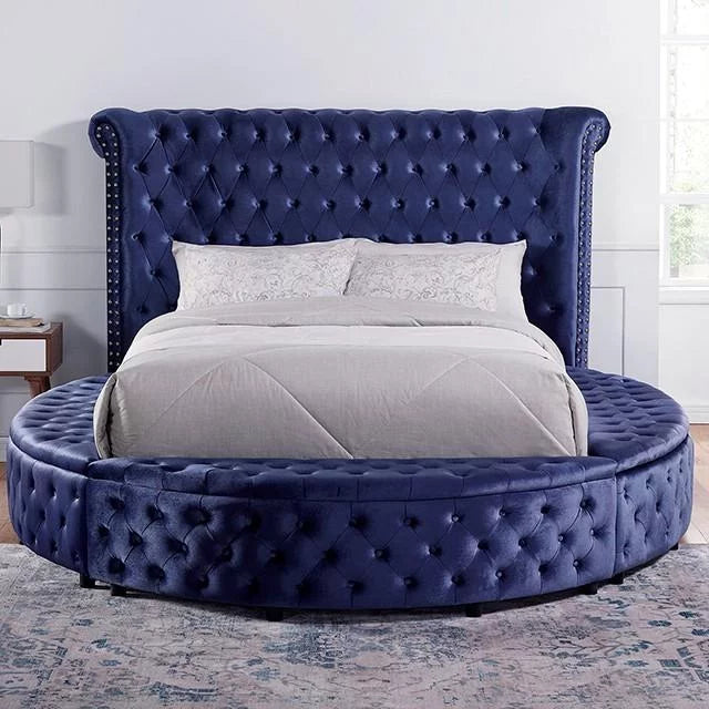 Blue Velvet-Like Fabric Queen Bed R865953