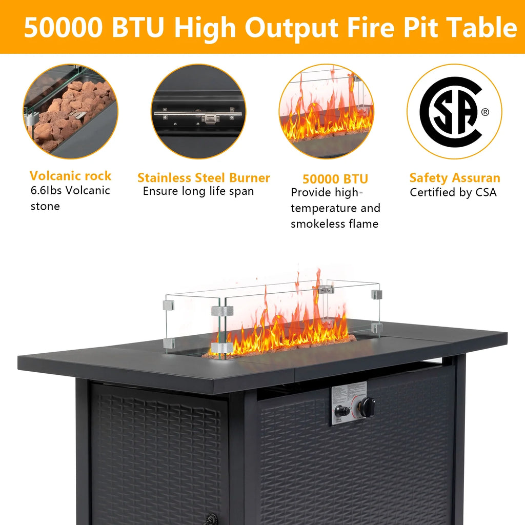 Propane Fire Pit with Wind Guard, 50,000 BTU Auto-Ignition Fire Pit Table S23899