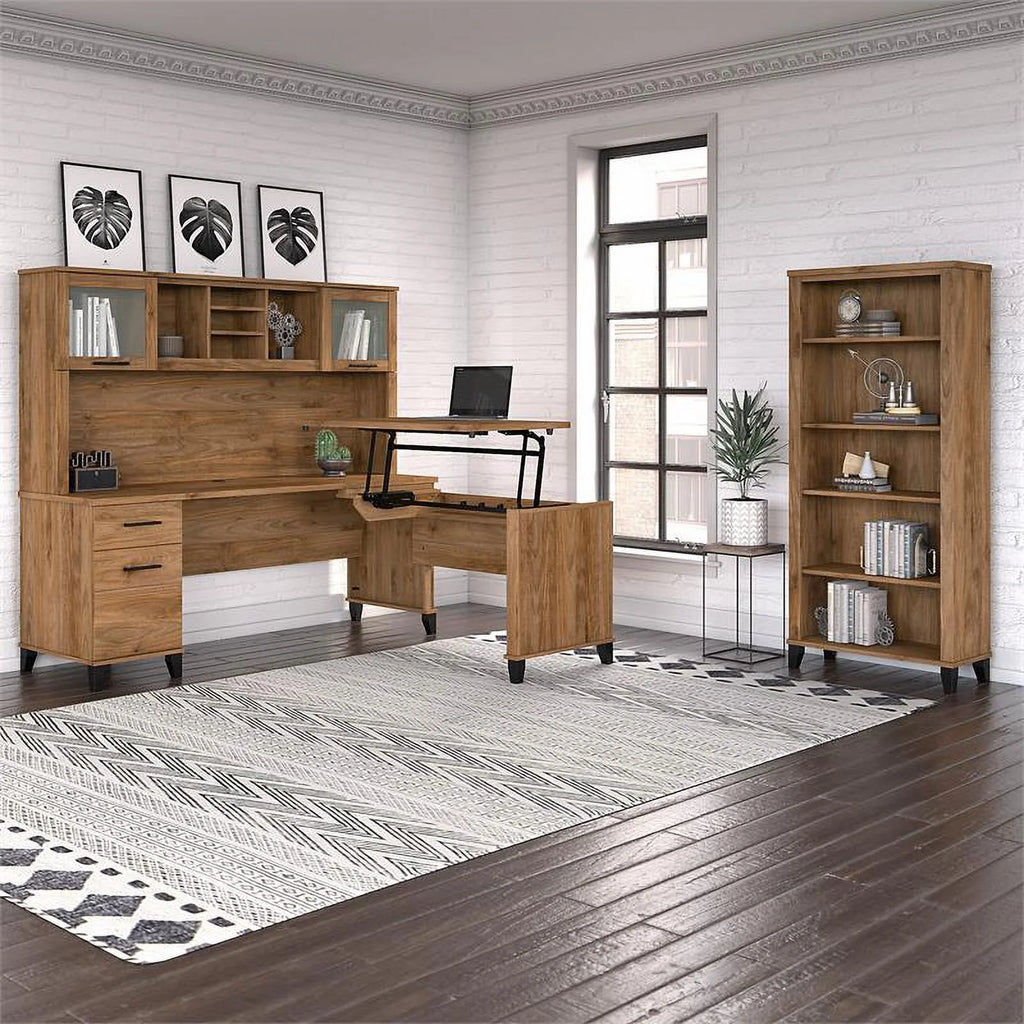Engineered Wood Sit to Stand Desk Set with Bookcase R24249
