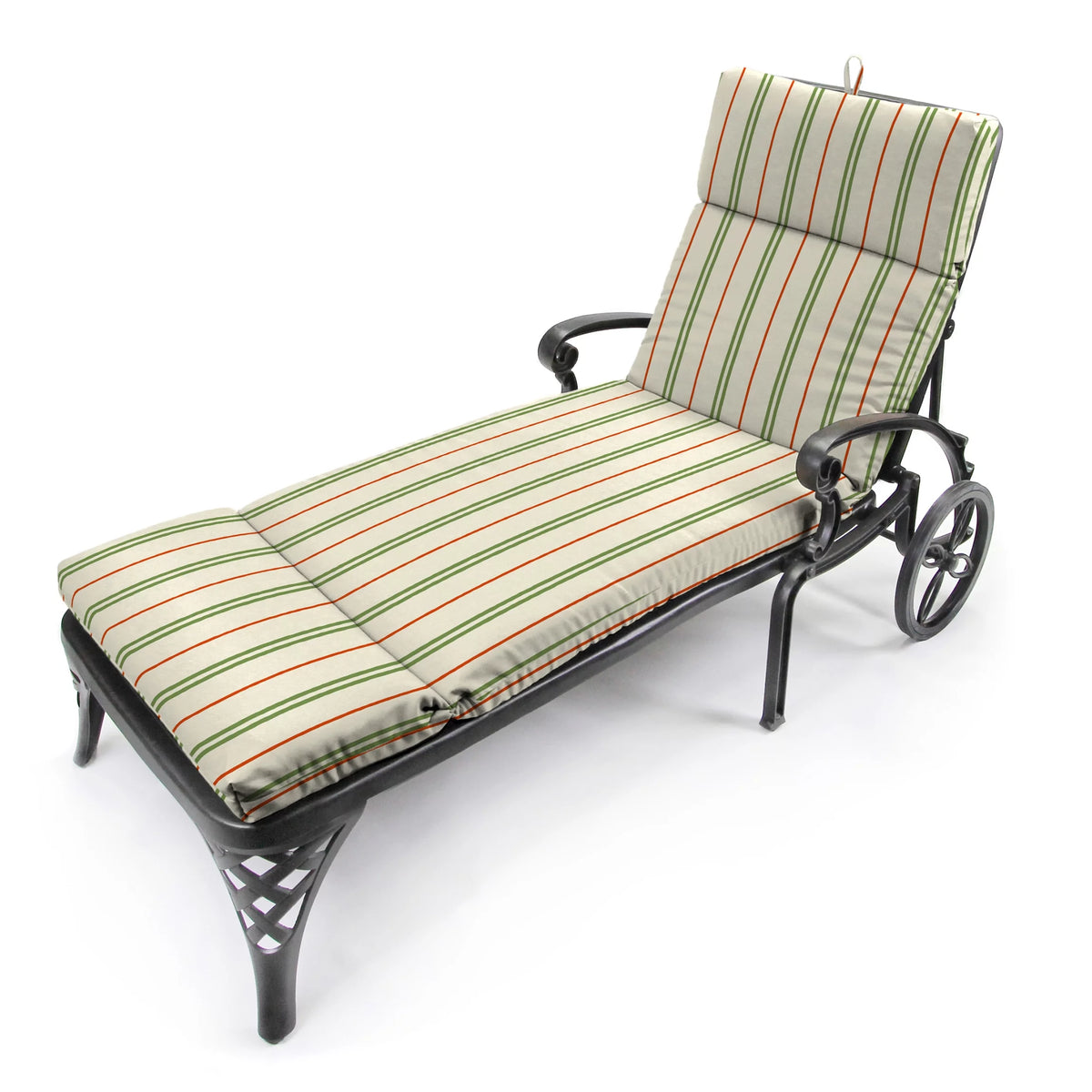 Grey Stripe Rectangular Outdoor Chaise Lounge Cushion with Ties G509657
