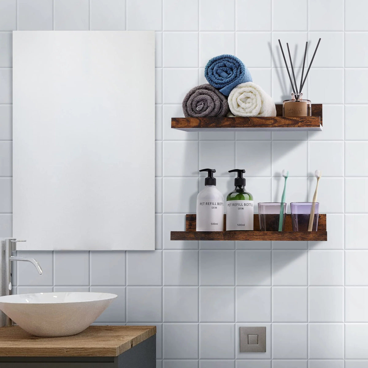 Black Wood Floating Shelves Set of 5 D350827