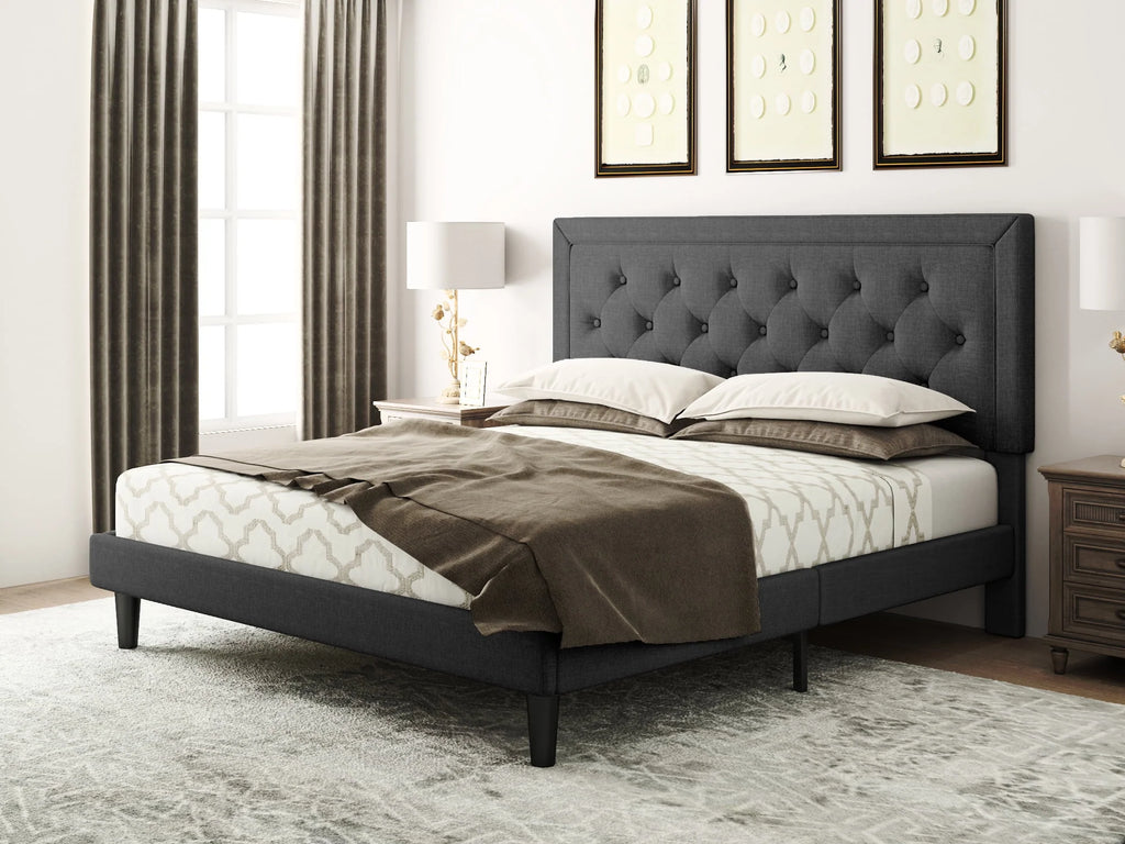 Queen Size Dark Grey Upholstered Platform Bed Frame M3466