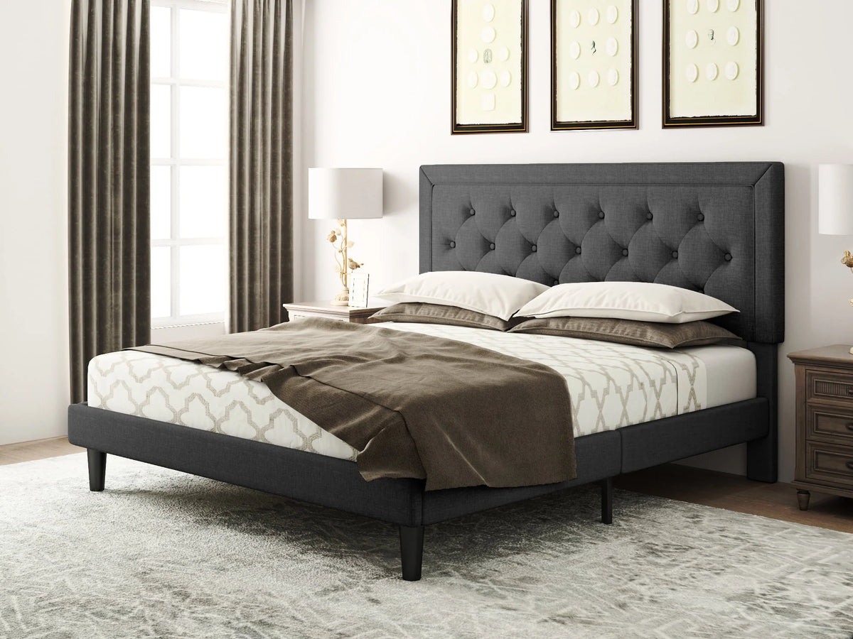 Queen Size Dark Grey Upholstered Platform Bed Frame M3466