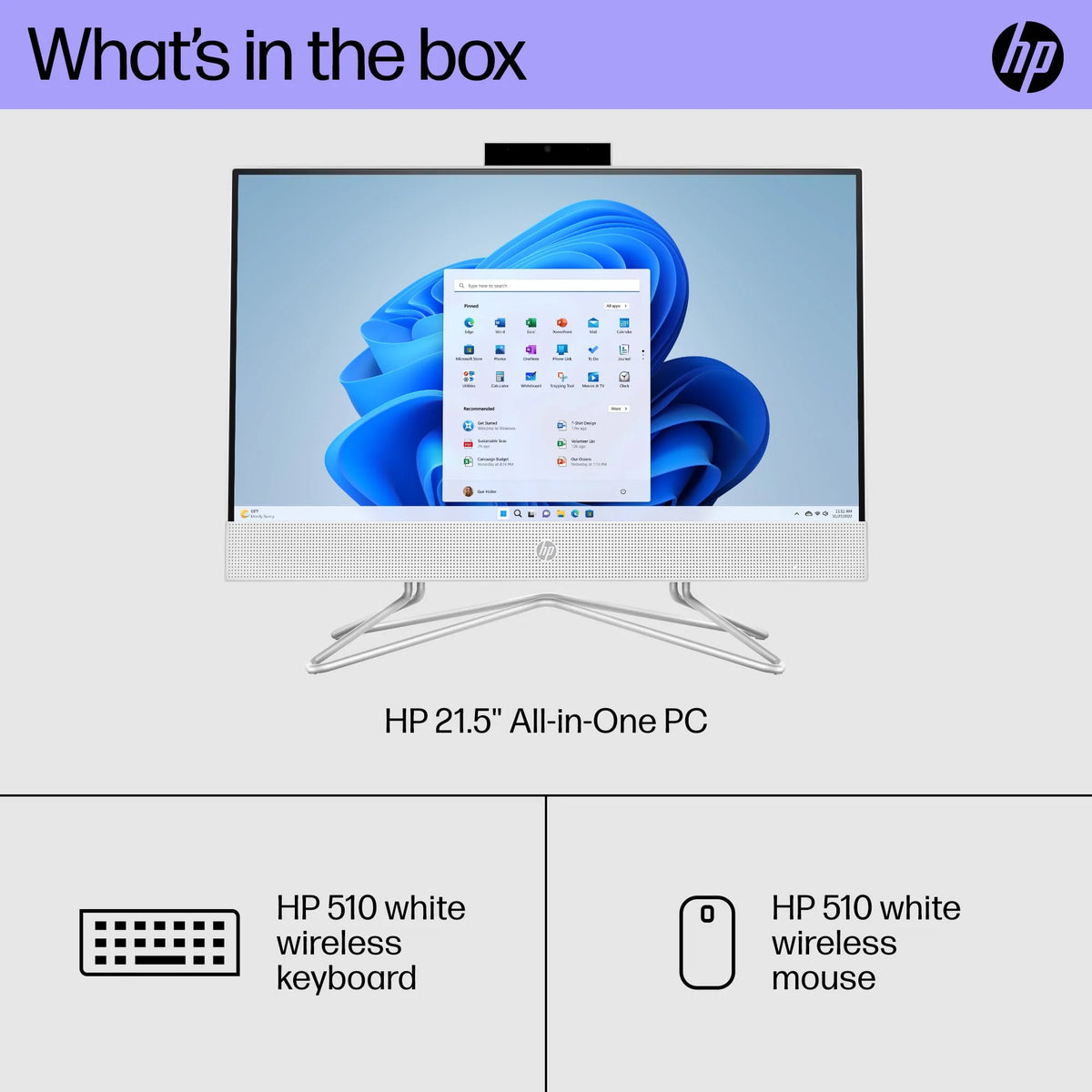21.5 All-in-One PC, Intel Pentium, 8GB Memory, 128GB SSD, Windows 11 Home, White F856