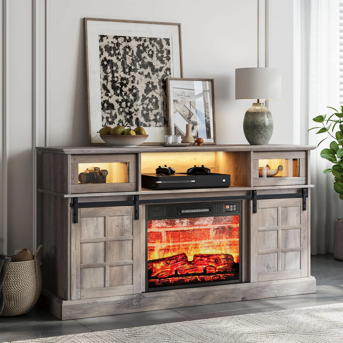 Gray Fireplace TV Stand with 23" Electric Fireplace S660837
