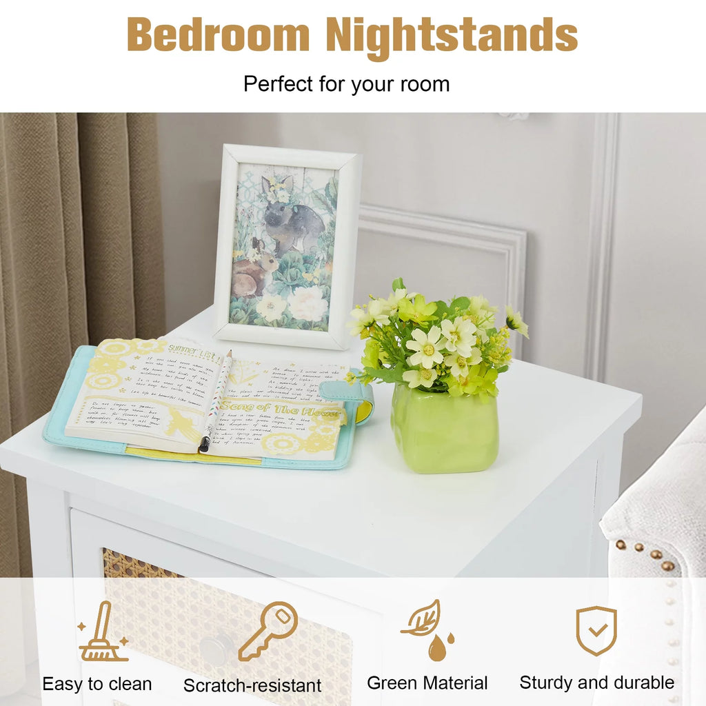 White 2 Drawer Rattan Nightstand B778