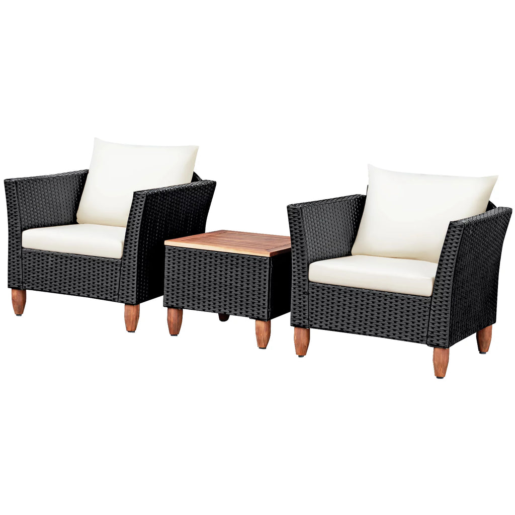 3-Piece Wicker Patio Furniture Set with Cushions & Coffee Table L4038