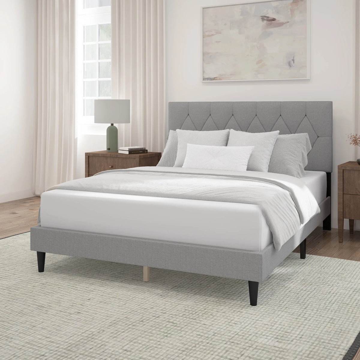 Gray Diamond Tufted Upholstered Queen Platform Bed F785