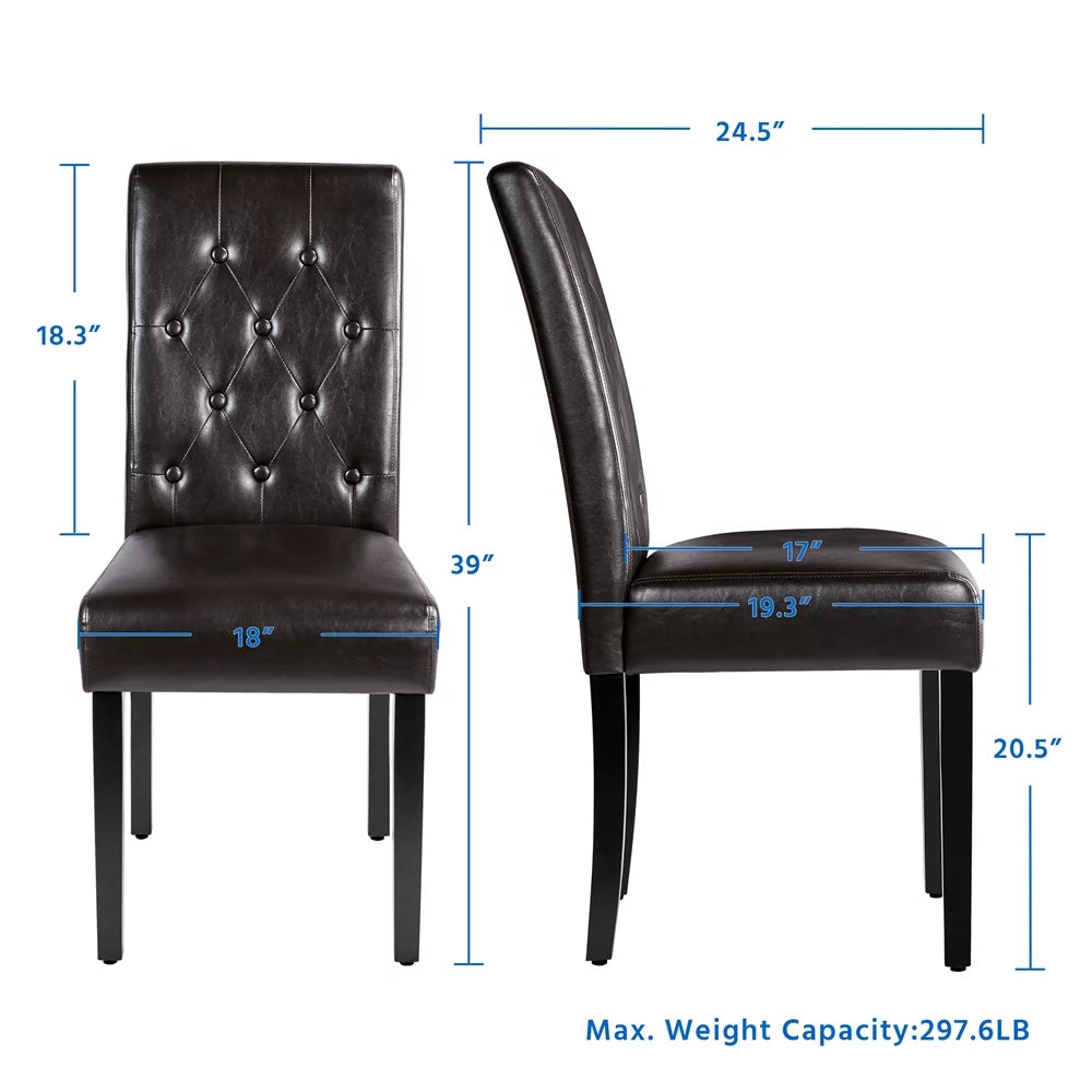 2pcs Tufted Padded Faux Leather Dining Chair with Solid Wood Legs, Brown J96946