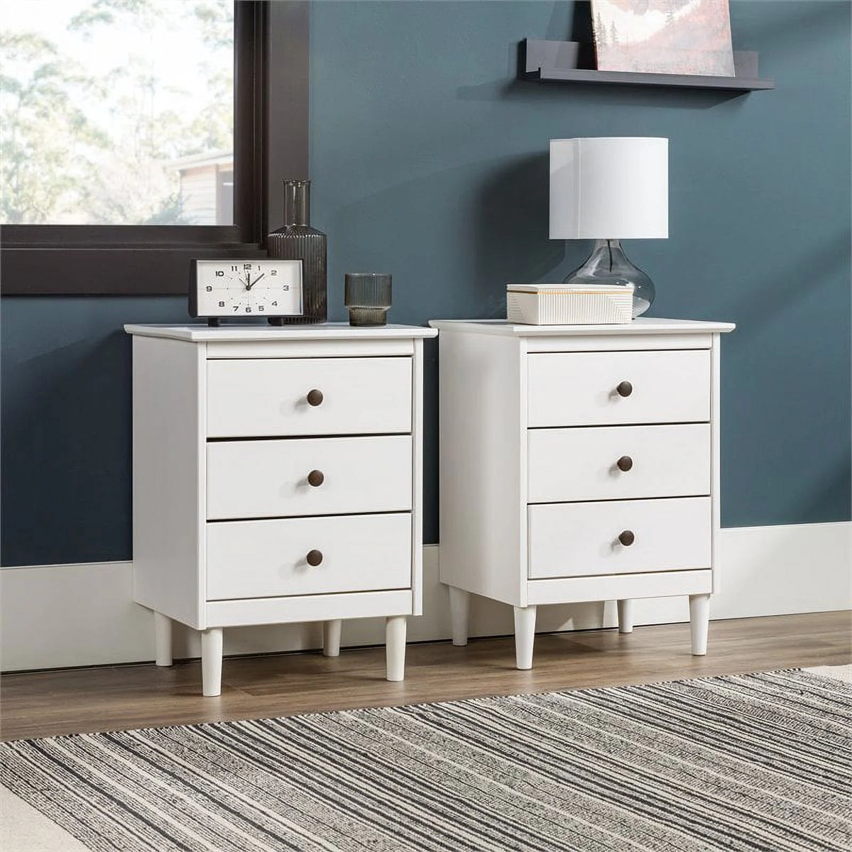 White Set of 2 Solid Wood Nightstand X3408