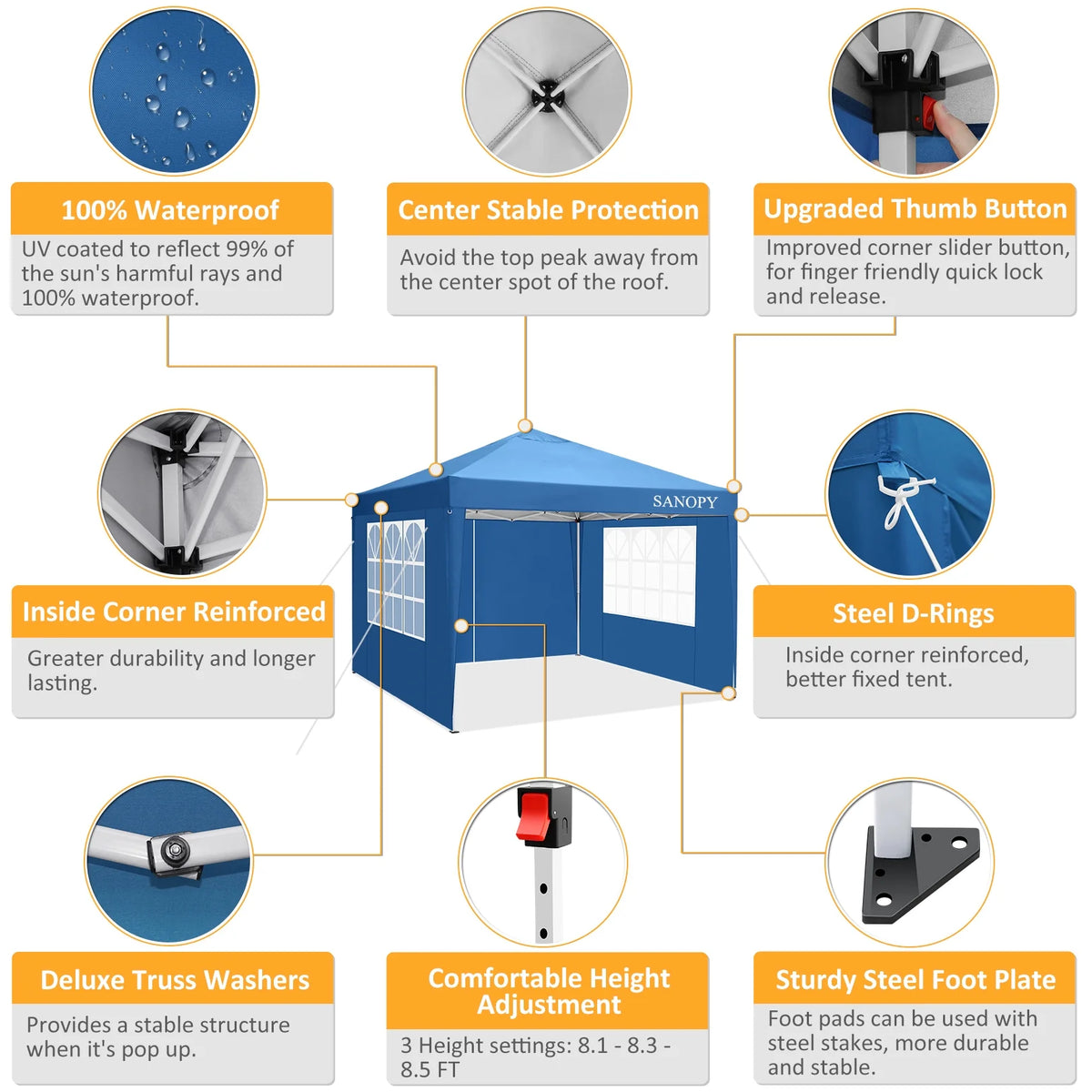 10'x10' Waterproof Pop Up Canopy Tent with 4 Removable Sidewalls & Carrying Bag O388