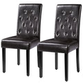 2pcs Tufted Padded Faux Leather Dining Chair with Solid Wood Legs, Brown J96946