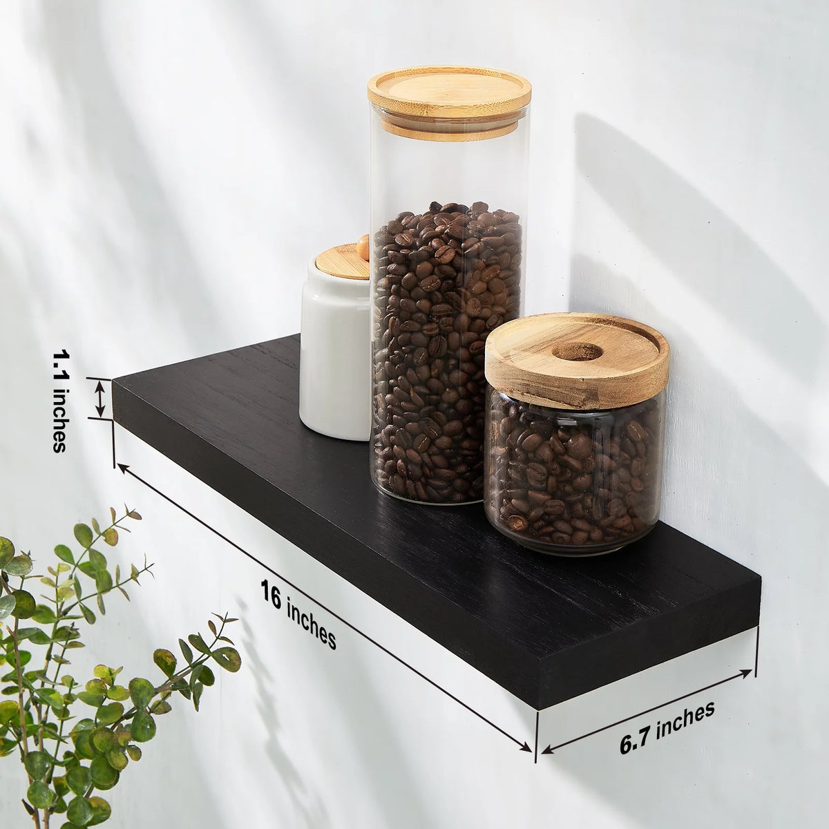 16 inch Black Wood Floating Shelves Set of 3 A41966