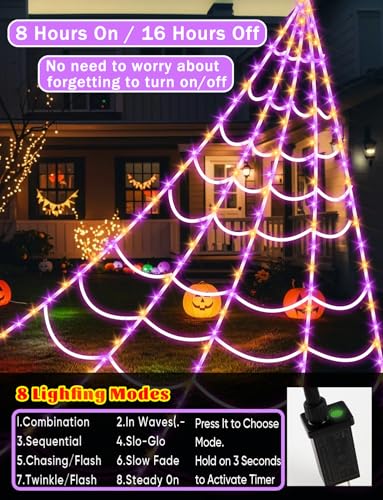 250 LEDs Outdoor Halloween Decor Lights with 4Ft Light-up Spider U715389
