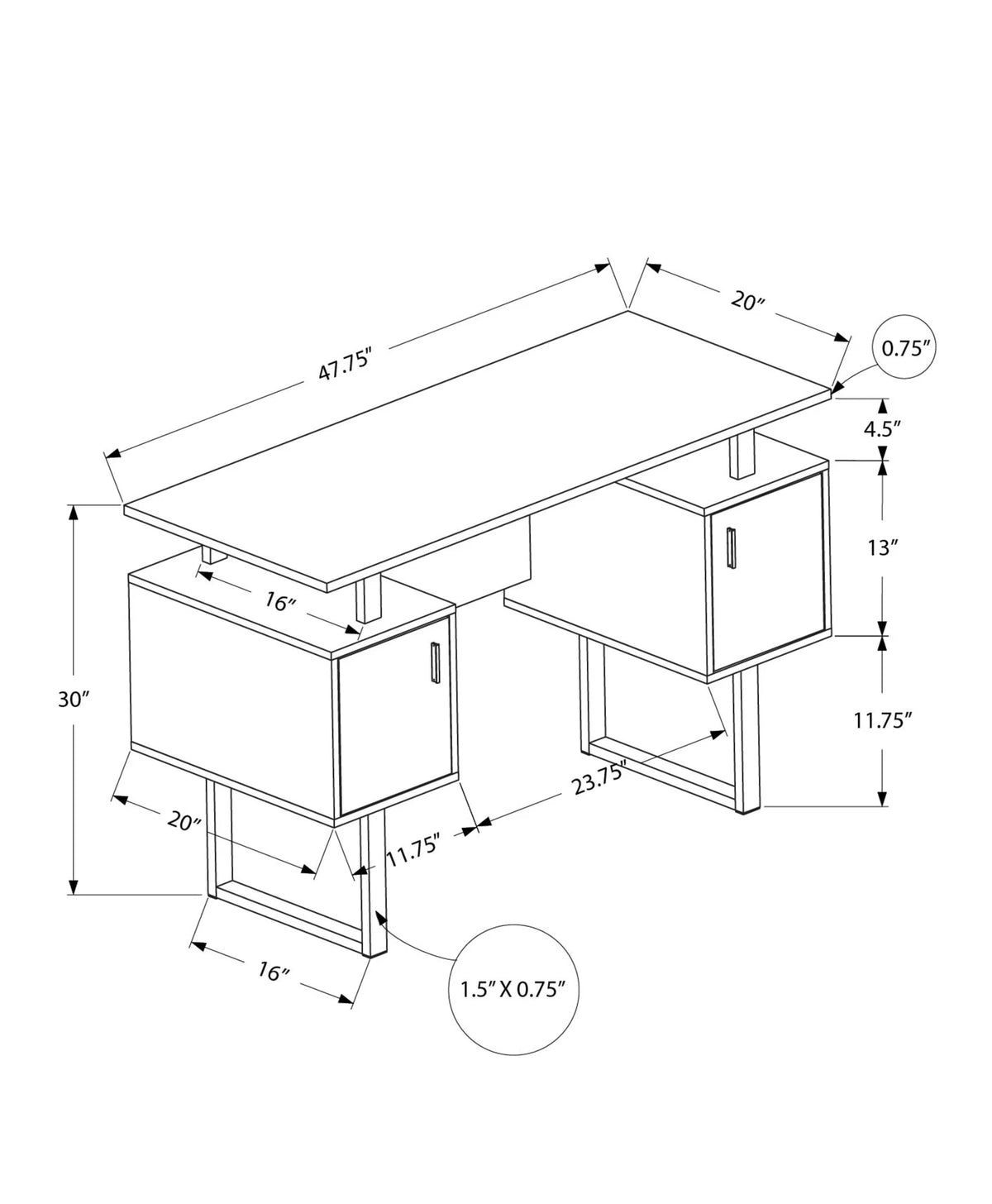 Black 48"L Computer Desk with Storage G679