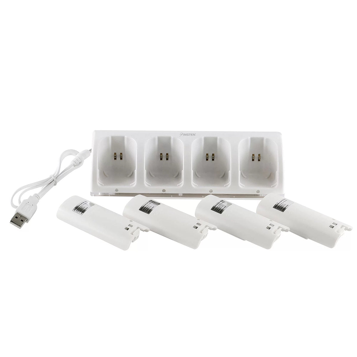 White Wii U Quad Remote Controller Charger Dock Station with 4x Rechargeable Battery Pack X57834