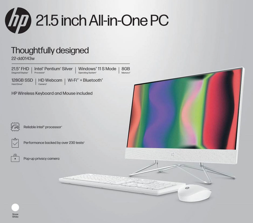 21.5 All-in-One PC, Intel Pentium, 8GB Memory, 128GB SSD, Windows 11 Home, White F856