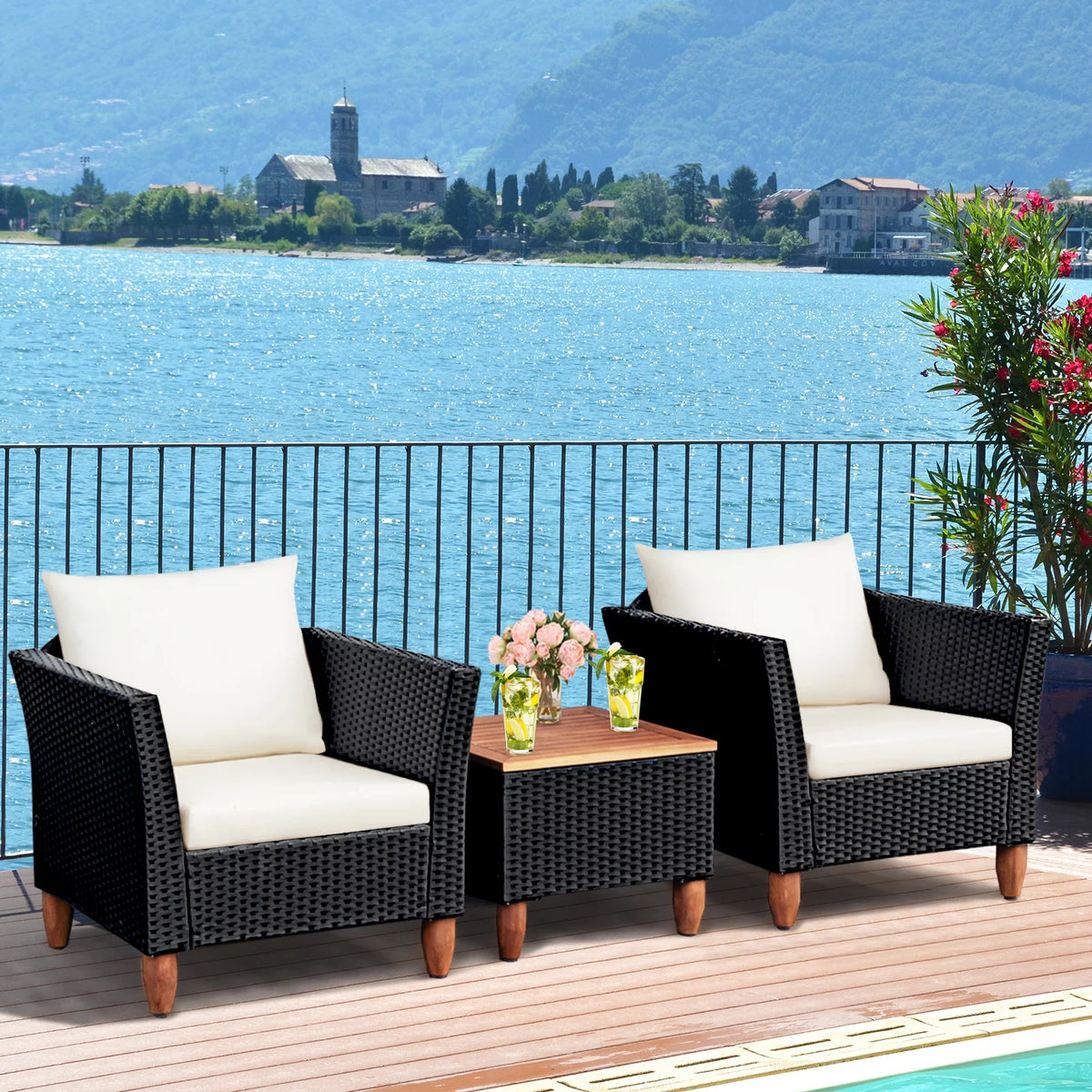 3-Piece Wicker Patio Furniture Set with Cushions & Coffee Table L4038