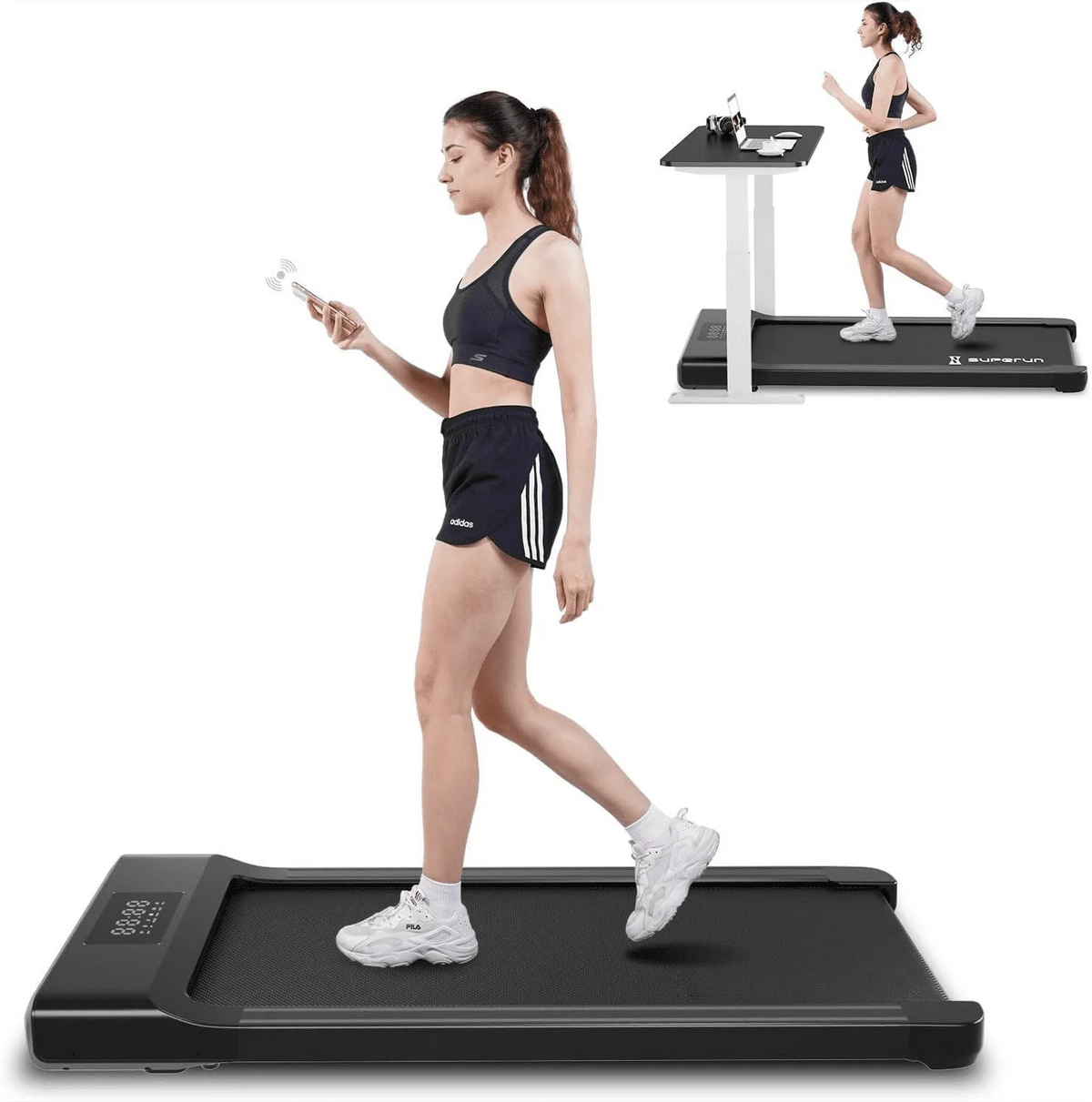 Walking Pad Treadmill 2 in 1 with Remote Control LED Display White I47876