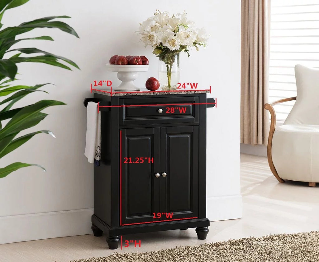 Black Kitchen Island Storage Cabinet with Marble Finish Top M711