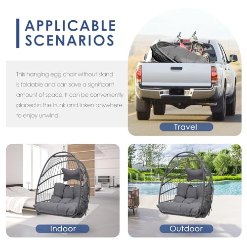 Egg Chair with Cushions, 350lbs Capacity Wicker Hanging Chair, Gray H54434