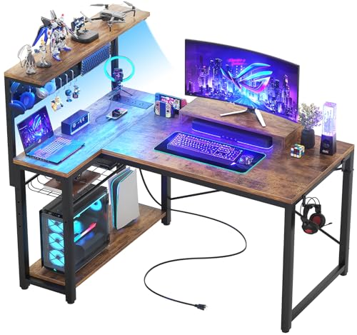 43 Inch L Shaped Computer Desk with Power Outlets U75320