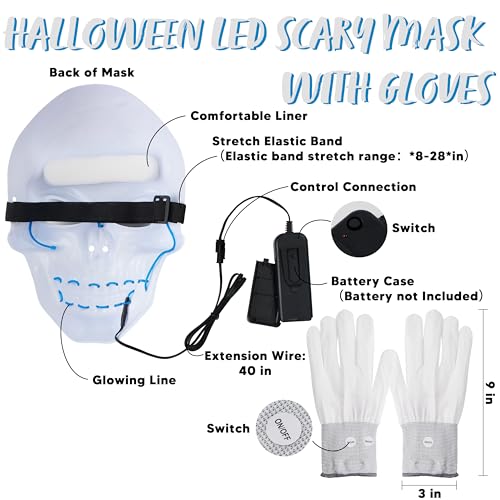 Halloween LED Skull Mask with Light Up Gloves I222