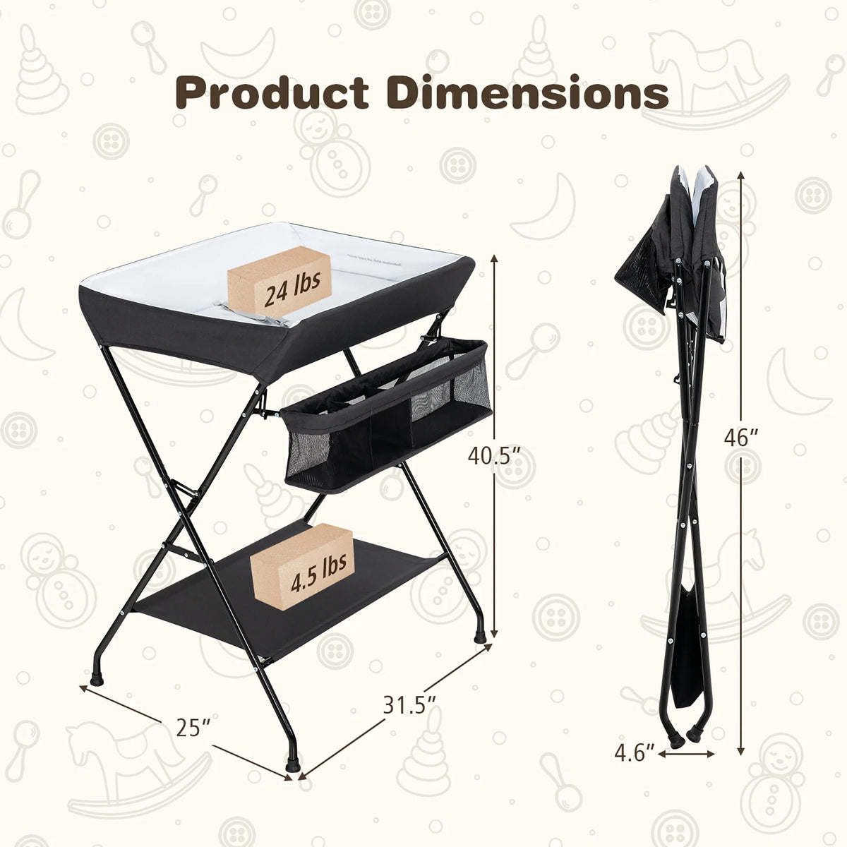Folding Baby Changing Table with Storage Black B534197