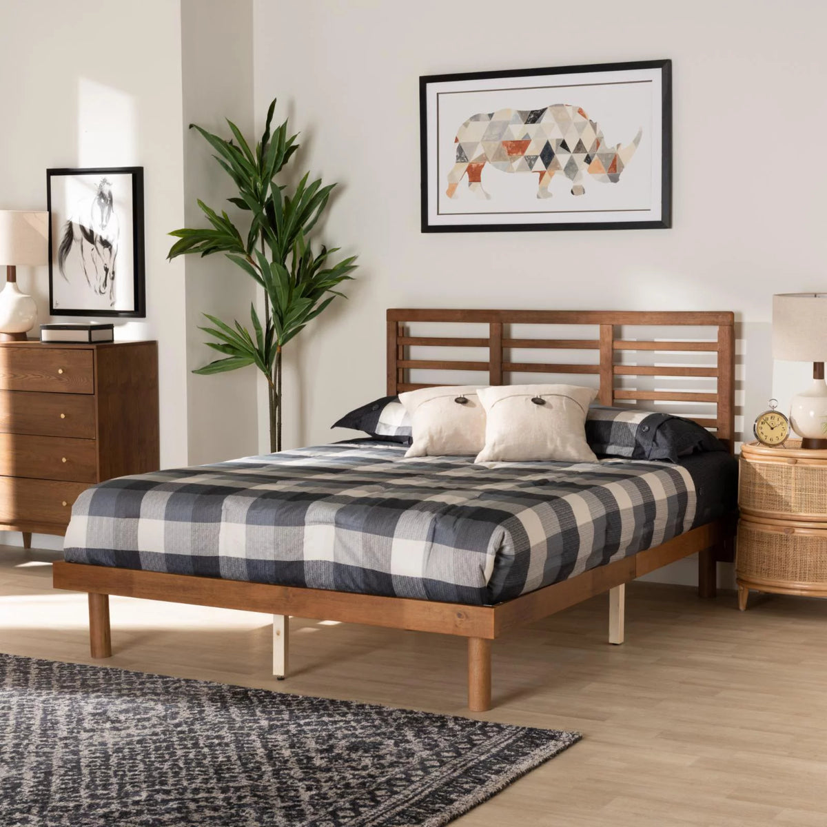 Ash Walnut Finished Wood King Size Platform Bed Z5361