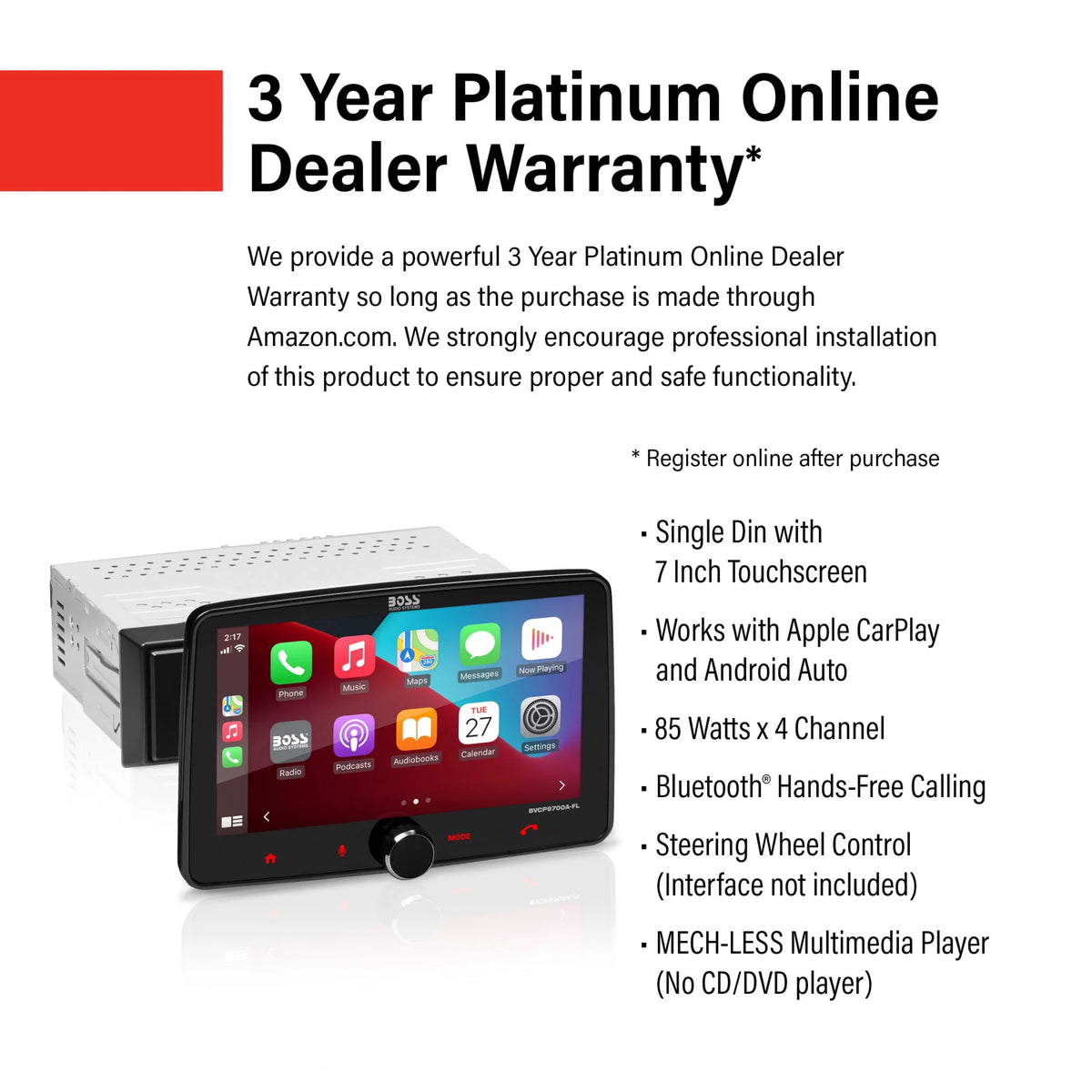 Single Din 7 Inch Touchscreen Car Stereo with Apple CarPlay Android Auto Bluetooth A28603