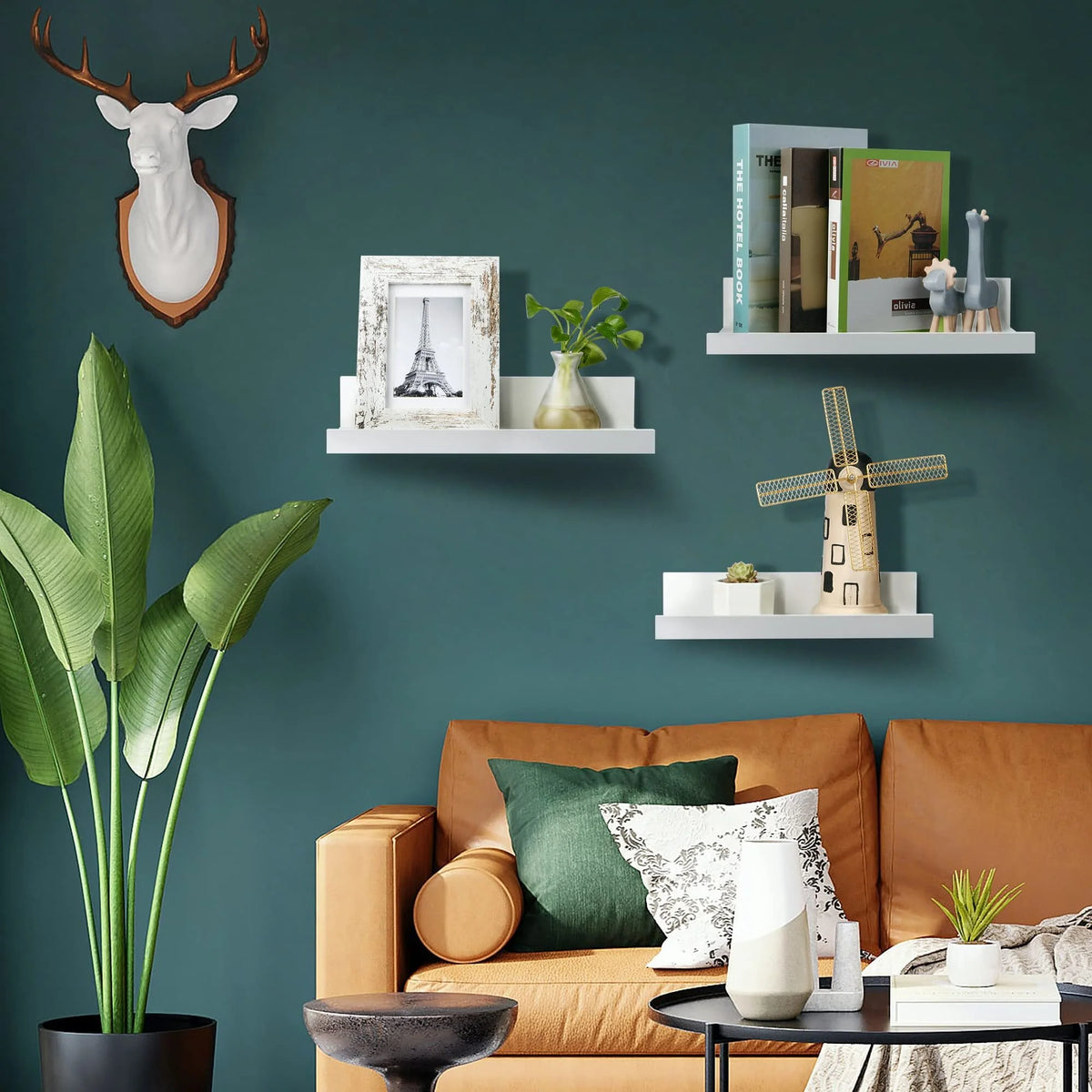 Black Wood Floating Shelves Set of 5 D350827