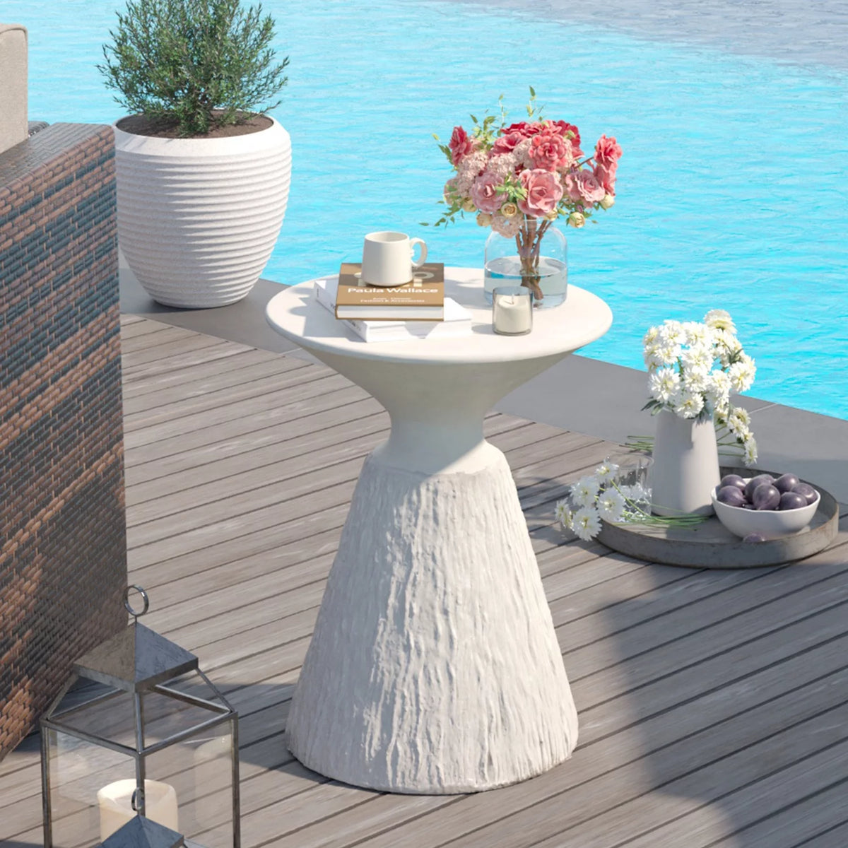 White Round Concrete Side Table T22492