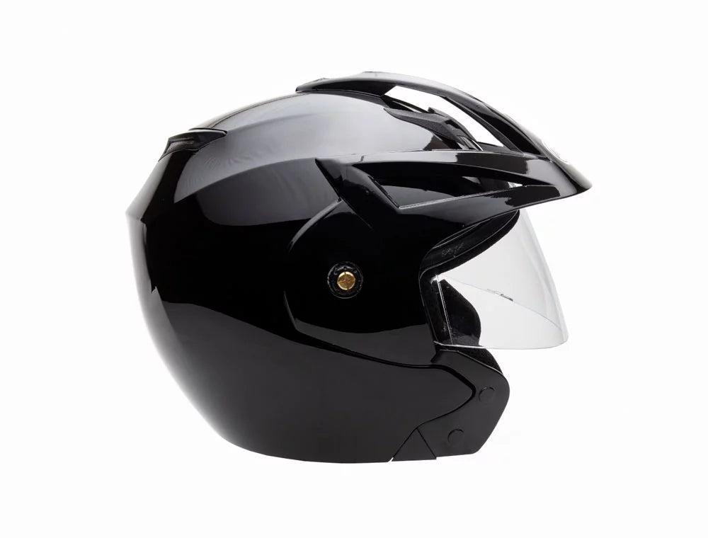 Open Face Helmet DOT Flip Up Shield Gloss Black Medium E884030