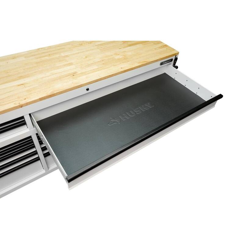 72 in. Heavy Duty Matte White Mobile Workbench Cabinet with Wood Top E5438