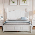 White Wood Full Size Platform Bed Frame with Headboard J9637