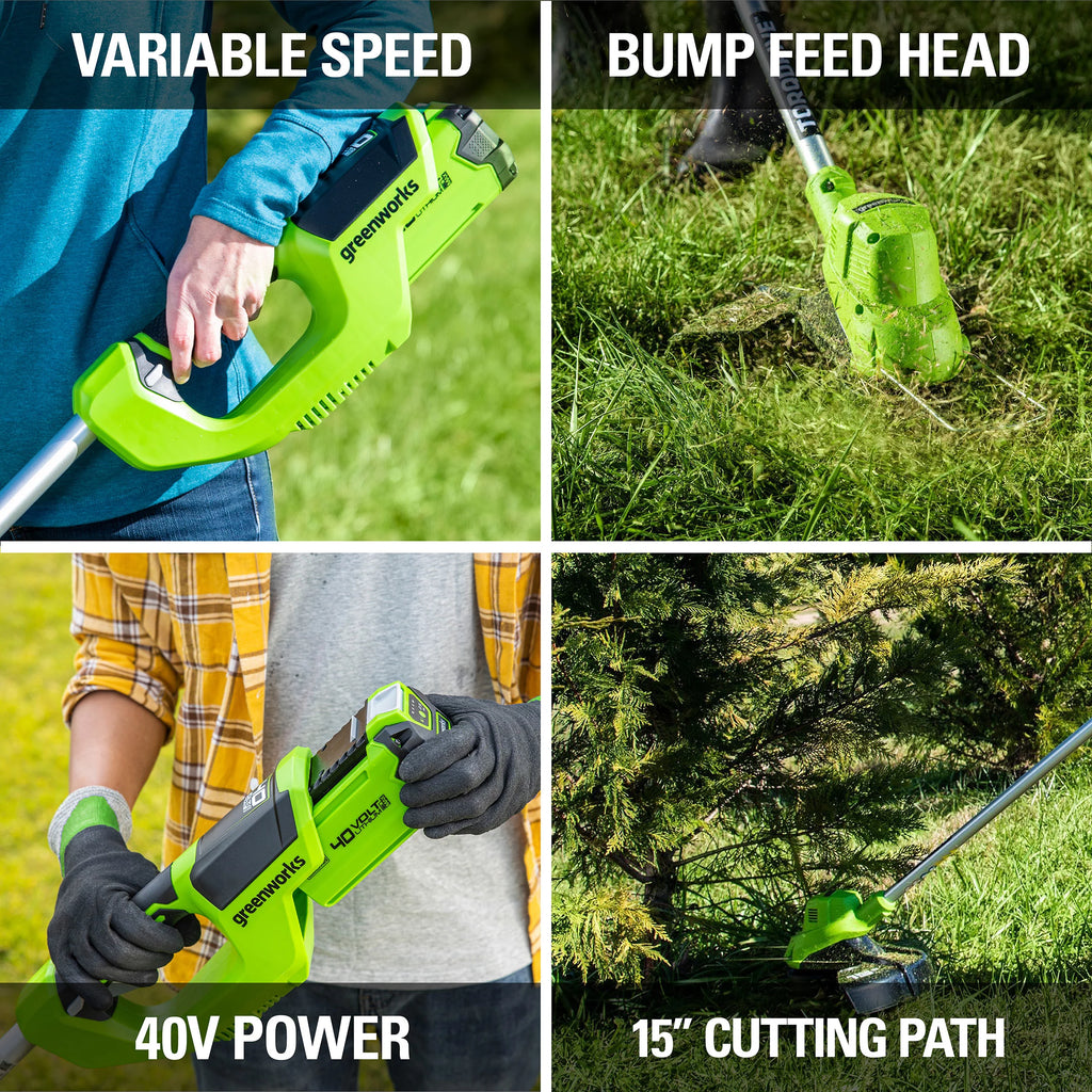 40V 15 Straight Shaft String Trimmer with 2.5 Ah Battery and Charger R424