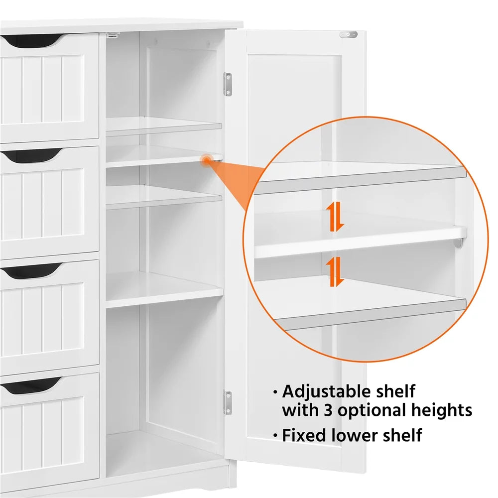 White 4 Drawer Wooden Bathroom Floor Cabinet P234