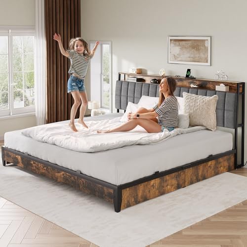 Queen Size Upholstered Platform Bed Frame with 4 Drawers and Storage Headboard G206875