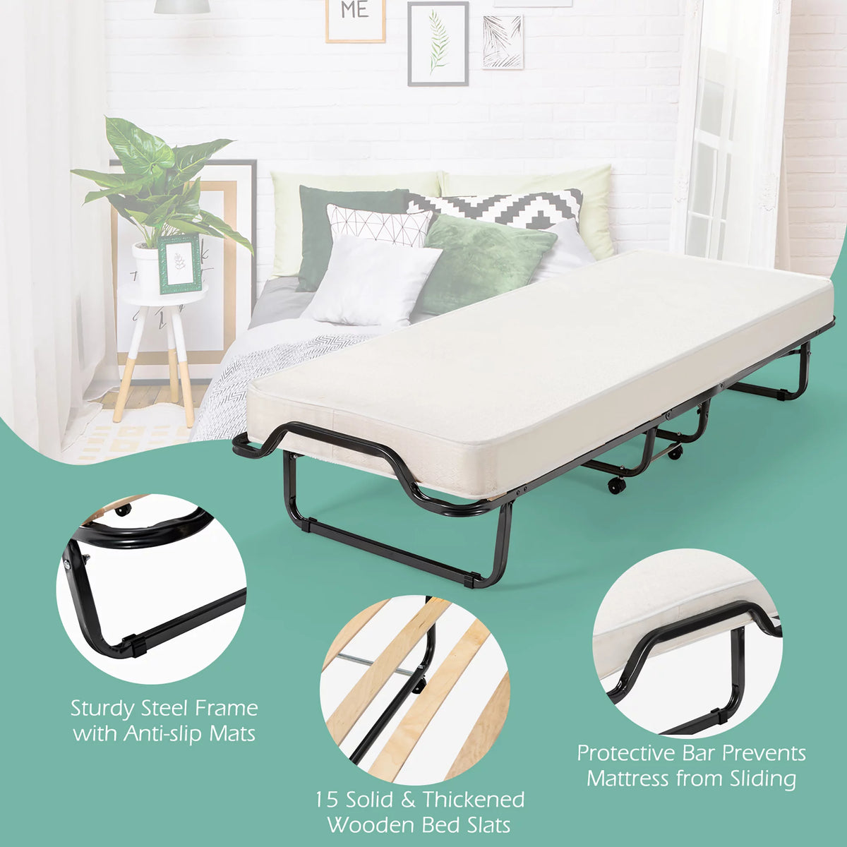 Portable Folding Bed with Memory Foam Mattress H33433