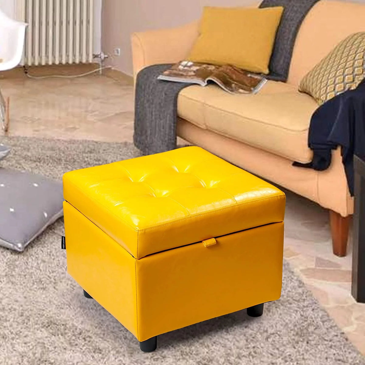 Tufted Leather Storage Ottoman D418176