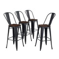 30'' High Back Bar Stools with Wood Seat Metal Stackable 4 I4312