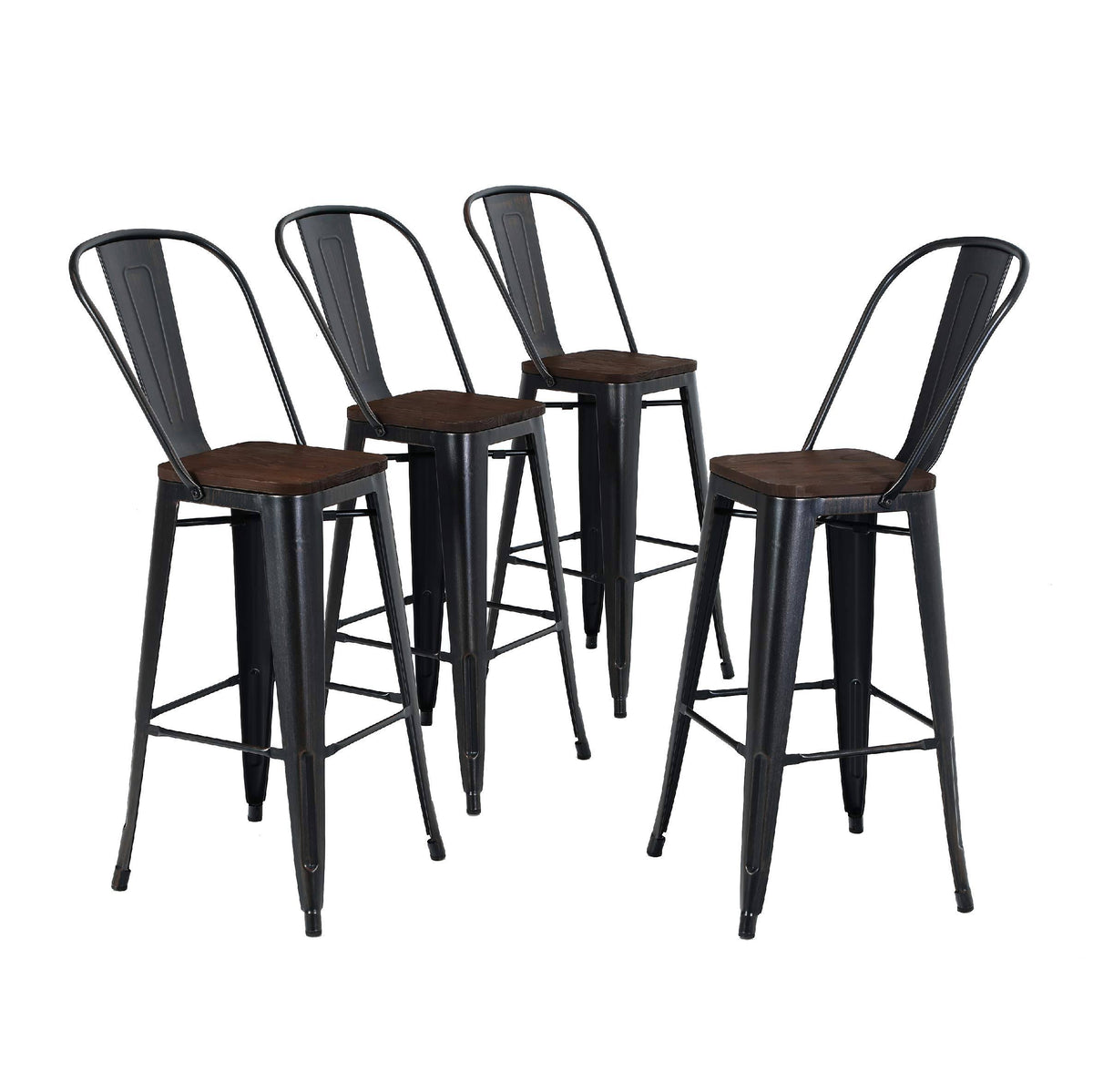 30'' High Back Bar Stools with Wood Seat Metal Stackable 4 I4312