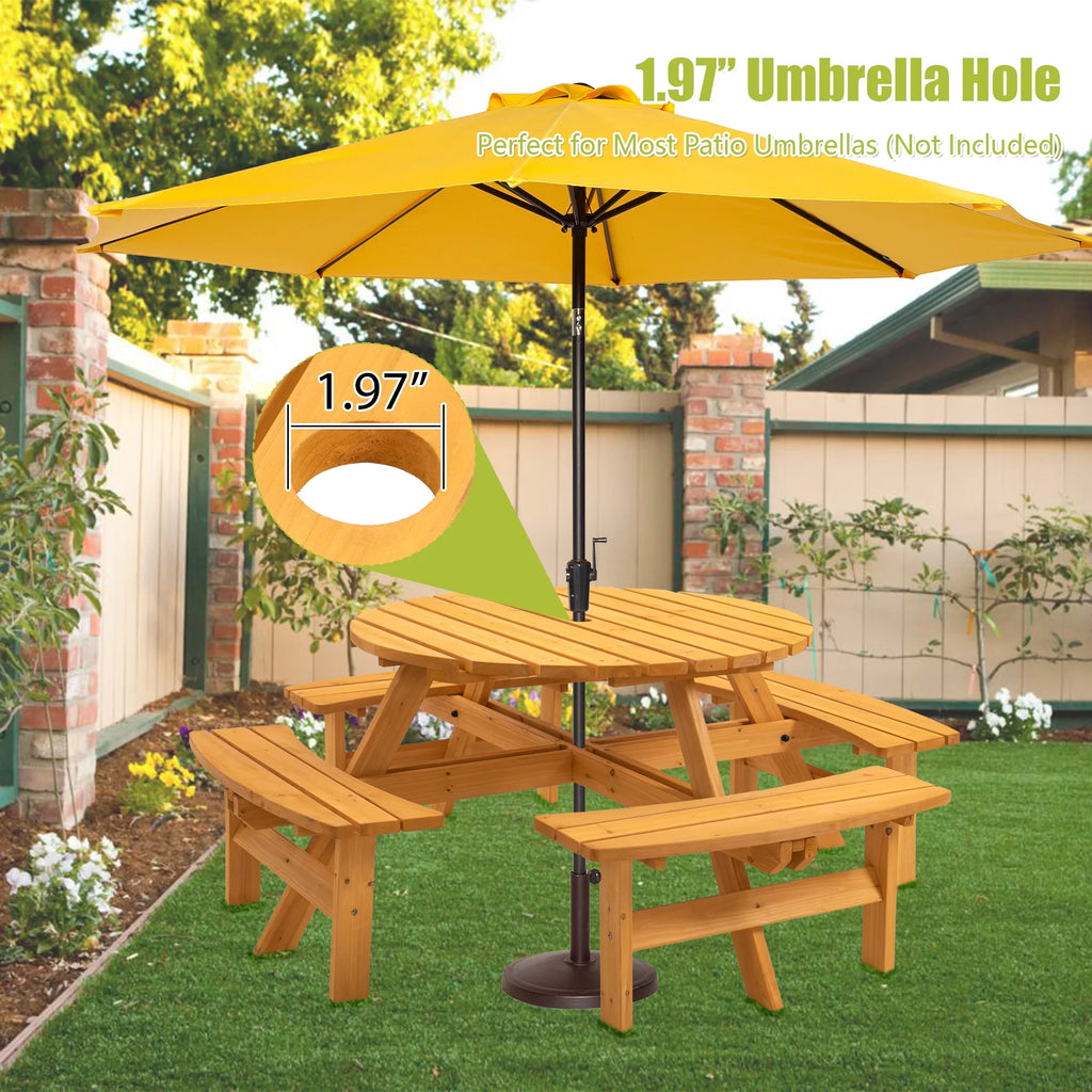 8-Person Wooden Picnic Table with 4 Built-in Benches Z36038
